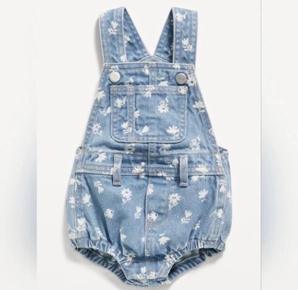 Old Navy white daisy print denim bubble romper